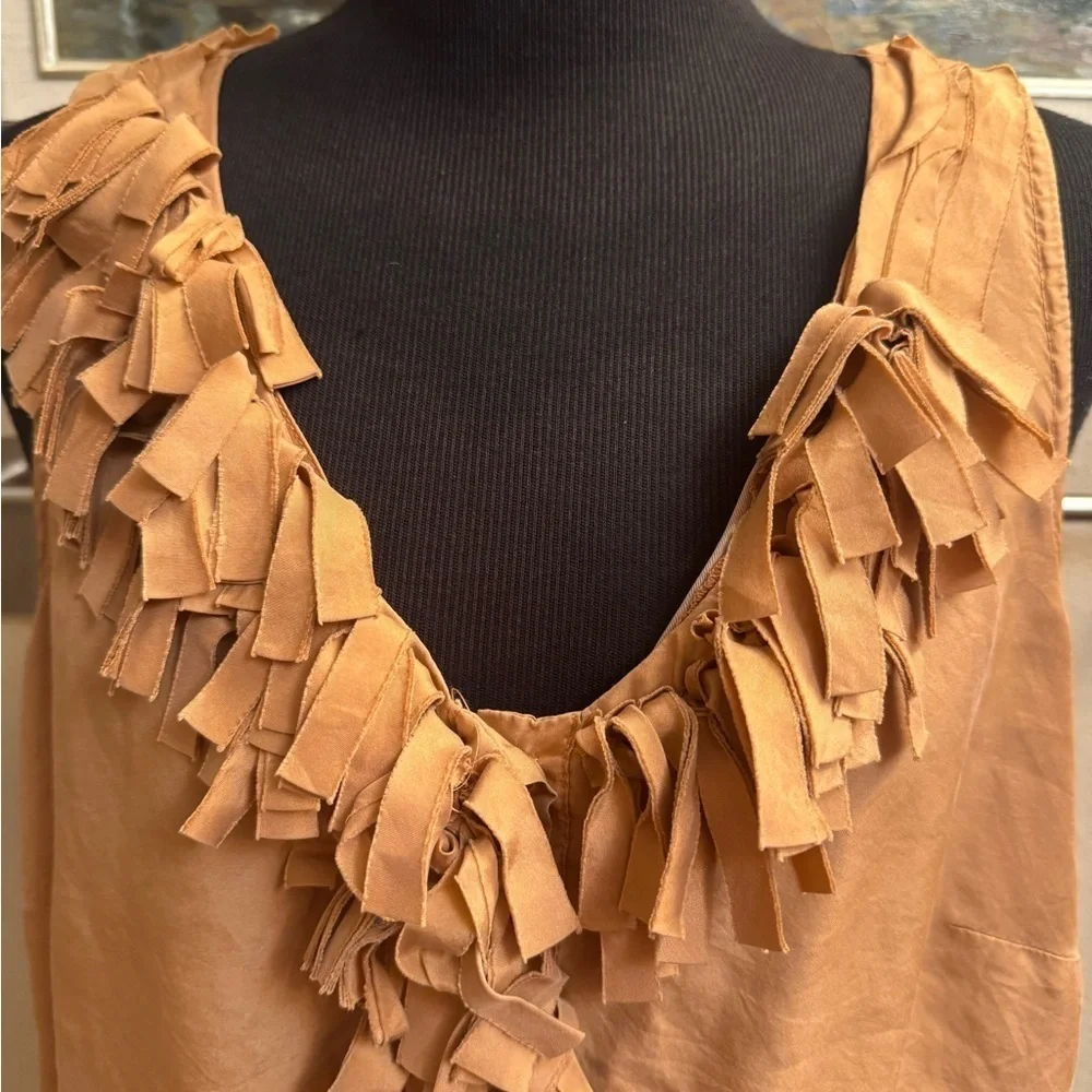 J. CREW SILK V Neck Ruffle Top Gold Sleeveless Top SZ4 Romantic Wedding EUC